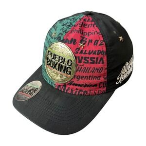Pueblo Boxing World Famous Baseball Cap Adjustable Black Red Green Embroidered